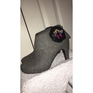 Grey Madeline Low Ankle Heel Boots